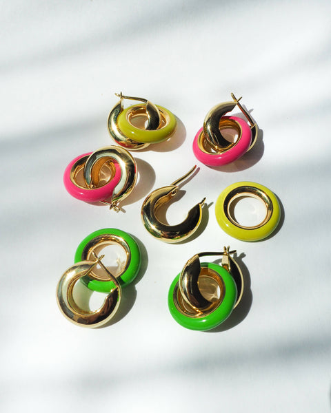 Pave Interlock Hoops Hot Pink Gold