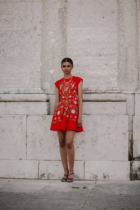 Madeline Embroidered Red Mini Dress