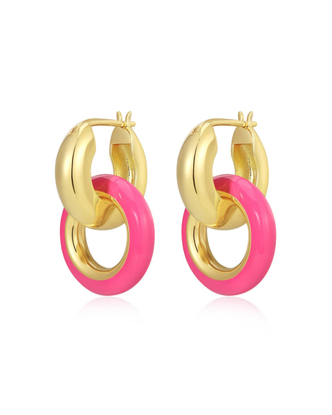 Pave Interlock Hoops Hot Pink Gold